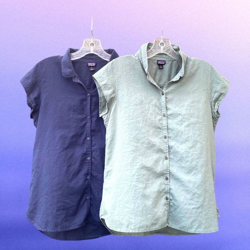 Patagonia Womens cap Sleeve Lightweight Hemp Button Down Tshirt size 4
